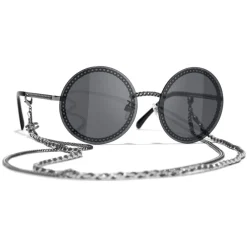 Chanel Sunglasses & Eyewear-- Round Sunglasses - Silver Dark Gray - Eyewear - Avvenice
