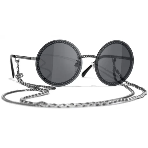 Chanel Sunglasses & Eyewear-- Round Sunglasses - Silver Dark Gray - Eyewear - Avvenice