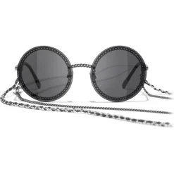 Chanel Sunglasses & Eyewear-- Round Sunglasses - Silver Dark Gray - Eyewear - Avvenice