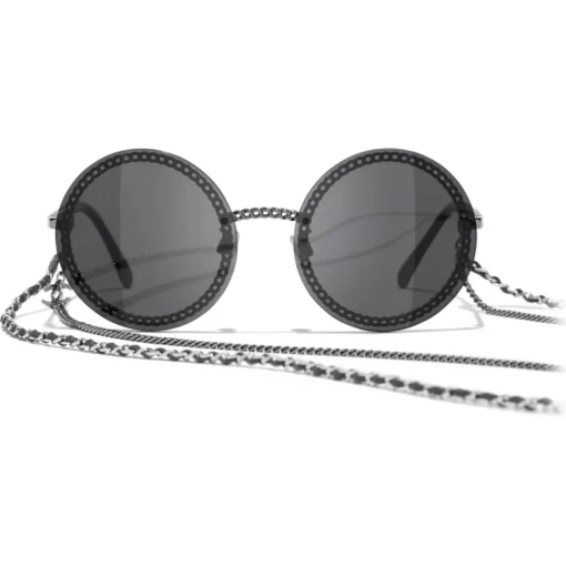 Chanel Sunglasses & Eyewear-- Round Sunglasses - Silver Dark Gray - Eyewear - Avvenice