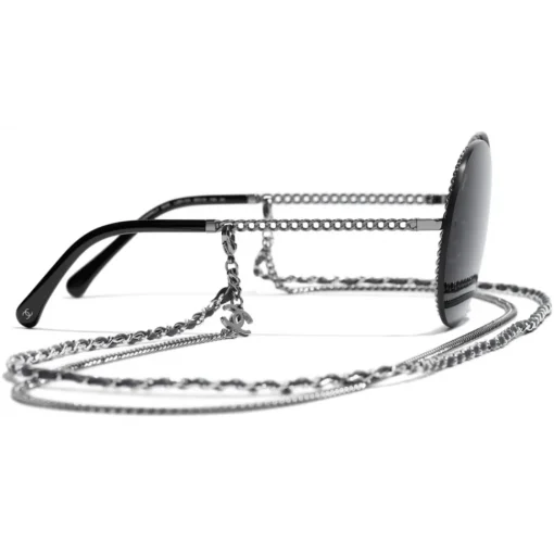 Chanel Sunglasses & Eyewear-- Round Sunglasses - Silver Dark Gray - Eyewear - Avvenice