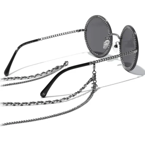 Chanel Sunglasses & Eyewear-- Round Sunglasses - Silver Dark Gray - Eyewear - Avvenice