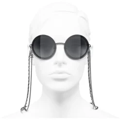 Chanel Sunglasses & Eyewear-- Round Sunglasses - Silver Dark Gray - Eyewear - Avvenice