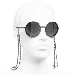 Chanel Sunglasses & Eyewear-- Round Sunglasses - Silver Dark Gray - Eyewear - Avvenice