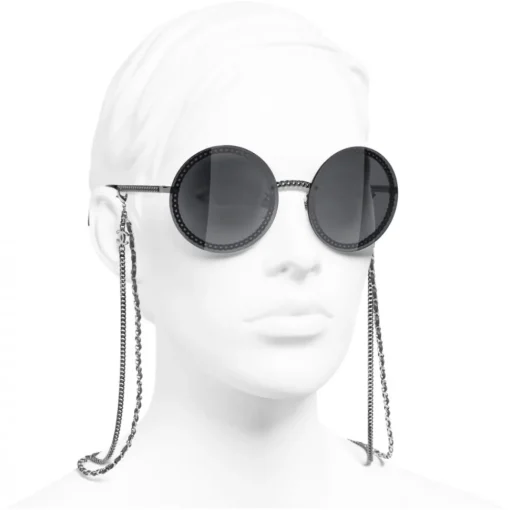 Chanel Sunglasses & Eyewear-- Round Sunglasses - Silver Dark Gray - Eyewear - Avvenice