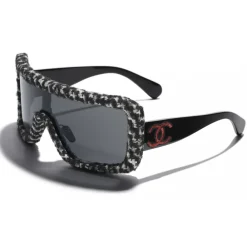 Chanel Sunglasses & Eyewear-- Shield Sunglasses - Black White Gray - Eyewear - Avvenice