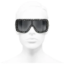 Chanel Sunglasses & Eyewear-- Shield Sunglasses - Black White Gray - Eyewear - Avvenice