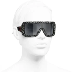 Chanel Sunglasses & Eyewear-- Shield Sunglasses - Black White Gray - Eyewear - Avvenice