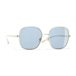 Chanel Sunglasses & Eyewear-- Square Sunglasses - Gold Light Blue - Eyewear - Avvenice