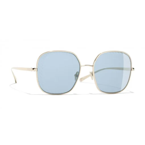 Chanel Sunglasses & Eyewear-- Square Sunglasses - Gold Light Blue - Eyewear - Avvenice