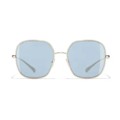 Chanel Sunglasses & Eyewear-- Square Sunglasses - Gold Light Blue - Eyewear - Avvenice