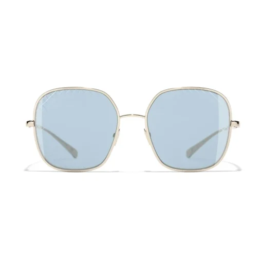 Chanel Sunglasses & Eyewear-- Square Sunglasses - Gold Light Blue - Eyewear - Avvenice