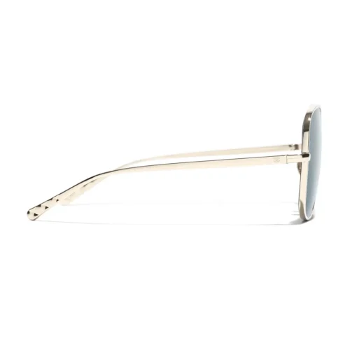 Chanel Sunglasses & Eyewear-- Square Sunglasses - Gold Light Blue - Eyewear - Avvenice