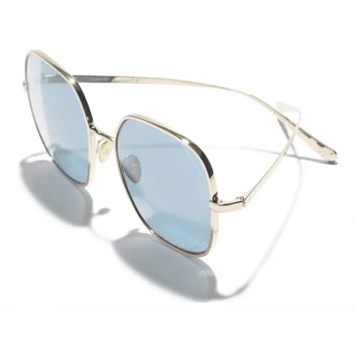 Chanel Sunglasses & Eyewear-- Square Sunglasses - Gold Light Blue - Eyewear - Avvenice