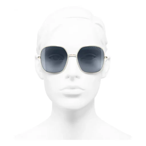 Chanel Sunglasses & Eyewear-- Square Sunglasses - Gold Light Blue - Eyewear - Avvenice