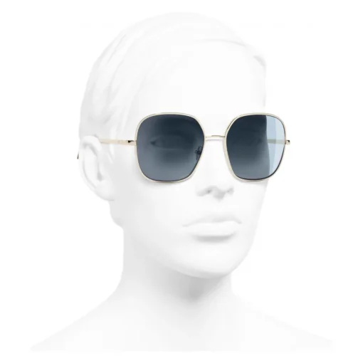 Chanel Sunglasses & Eyewear-- Square Sunglasses - Gold Light Blue - Eyewear - Avvenice