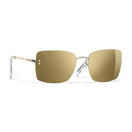 Chanel Sunglasses & Eyewear-- Square Sunglasses - Gold Glitter - Eyewear - Avvenice