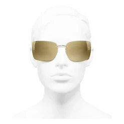 Chanel Sunglasses & Eyewear-- Square Sunglasses - Gold Glitter - Eyewear - Avvenice