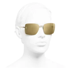 Chanel Sunglasses & Eyewear-- Square Sunglasses - Gold Glitter - Eyewear - Avvenice