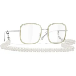 Chanel Sunglasses & Eyewear-- Square Sunglasses - Silver Beige Transparent - Eyewear - Avvenice