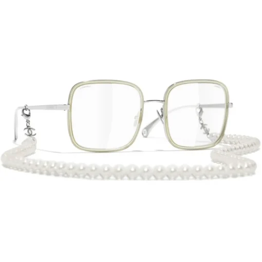 Chanel Sunglasses & Eyewear-- Square Sunglasses - Silver Beige Transparent - Eyewear - Avvenice