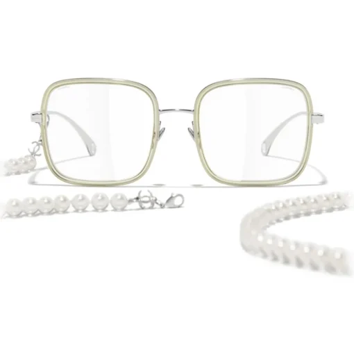 Chanel Sunglasses & Eyewear-- Square Sunglasses - Silver Beige Transparent - Eyewear - Avvenice
