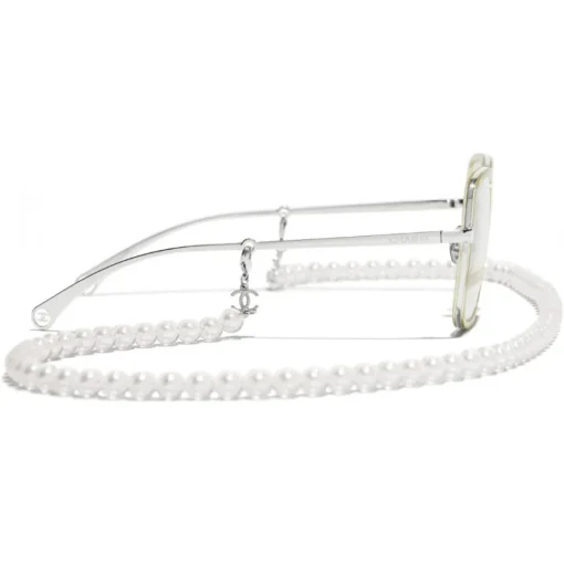 Chanel Sunglasses & Eyewear-- Square Sunglasses - Silver Beige Transparent - Eyewear - Avvenice