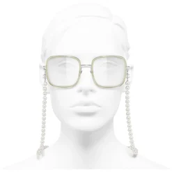 Chanel Sunglasses & Eyewear-- Square Sunglasses - Silver Beige Transparent - Eyewear - Avvenice