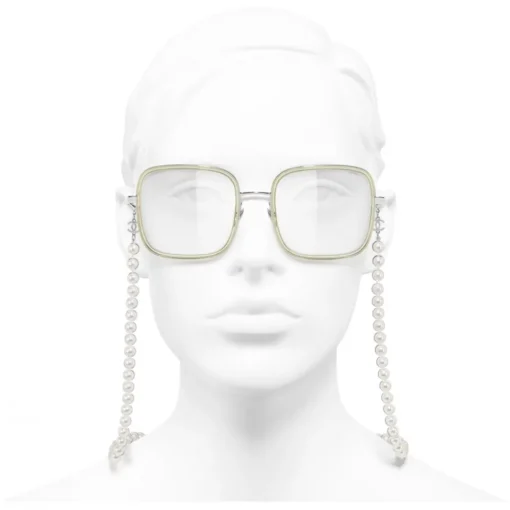 Chanel Sunglasses & Eyewear-- Square Sunglasses - Silver Beige Transparent - Eyewear - Avvenice