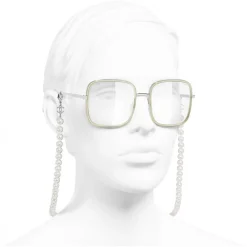 Chanel Sunglasses & Eyewear-- Square Sunglasses - Silver Beige Transparent - Eyewear - Avvenice