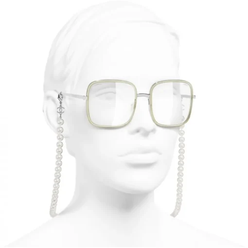 Chanel Sunglasses & Eyewear-- Square Sunglasses - Silver Beige Transparent - Eyewear - Avvenice