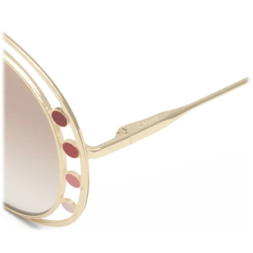 Chlo\u00e9 Eyewear Sunglasses & Eyewear-Chloé - Delilah Metal Aviator Sunglasses for Women - Gold Brown - Chloé Eyewear - Avvenice