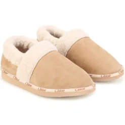 Chlo\u00e9 Shoes-Chloé - Kids Logo-Print Strap Fleece-Texture Slippers - Chloé Exclusive Luxury Collection - Avvenice