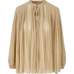 Chlo\u00e9 Shirts-Chloé - Pleated Wool-Gauze Blouse in Brown - Chloé Exclusive Luxury Collection - Avvenice