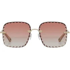Chlo\u00e9 Eyewear Sunglasses & Eyewear-Chloé - Square Rosie Sunglasses in Metal - Gold Coral - Chloé Eyewear - Avvenice