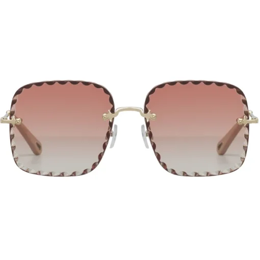 Chlo\u00e9 Eyewear Sunglasses & Eyewear-Chloé - Square Rosie Sunglasses in Metal - Gold Coral - Chloé Eyewear - Avvenice