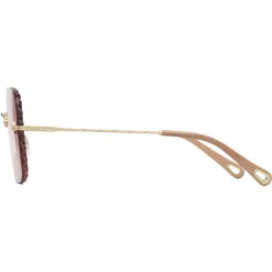 Chlo\u00e9 Eyewear Sunglasses & Eyewear-Chloé - Square Rosie Sunglasses in Metal - Gold Coral - Chloé Eyewear - Avvenice