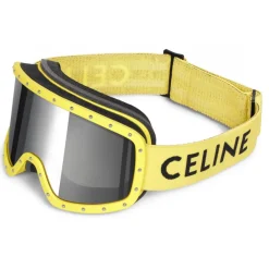 C\u00e9line Eyewear Ski Googles-Céline - Celine Ski Mask in Plastic with Metal Studs & Mirror Lenses - Neon Yellow - Sunglasses - Céline Eyewear - Avvenice