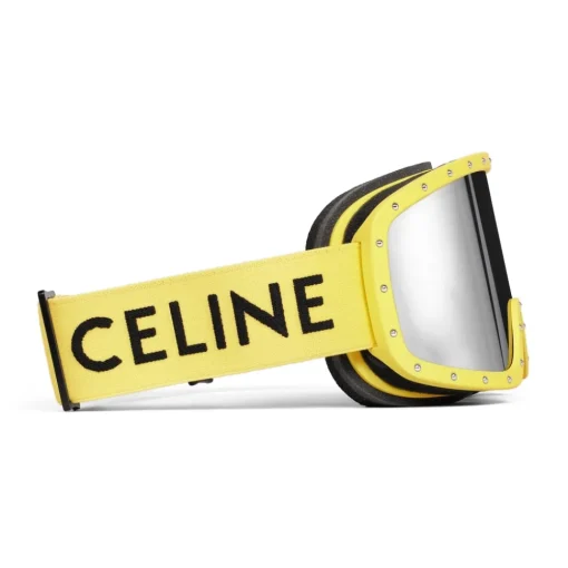 C\u00e9line Eyewear Ski Googles-Céline - Celine Ski Mask in Plastic with Metal Studs & Mirror Lenses - Neon Yellow - Sunglasses - Céline Eyewear - Avvenice