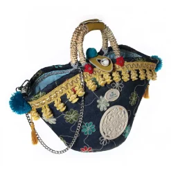 Coffarte Bags-- Medium Jeans Coffa - Sicilian Artisan Handbag - Sicilian Coffa - Luxury High Quality Handicraft Bag - Avvenice