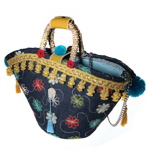Coffarte Bags-- Medium Jeans Coffa - Sicilian Artisan Handbag - Sicilian Coffa - Luxury High Quality Handicraft Bag - Avvenice