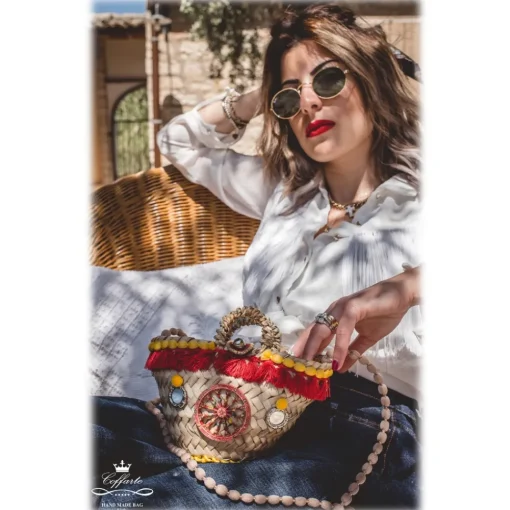 Coffarte Bags-- Pochette Cart Wheel Coffa - Jewelry - Sicilian Artisan Handbag - Sicilian Coffa - Luxury High Quality Handicraft Bag - Avvenice