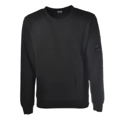 C.P. Company Sweatshirts-- Crewneck Sweatshirt with Logo - Black - Luxury Exclusive Collection - Avvenice