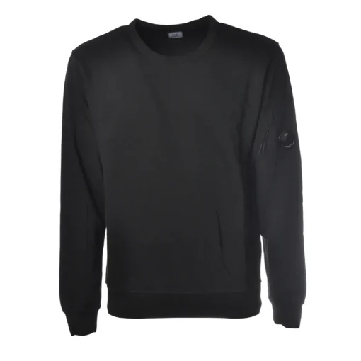 C.P. Company Sweatshirts-- Crewneck Sweatshirt with Logo - Black - Luxury Exclusive Collection - Avvenice