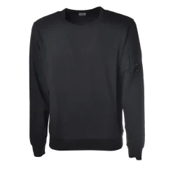C.P. Company Sweatshirts-- Crewneck Sweatshirt with Logo - Blue - Luxury Exclusive Collection - Avvenice