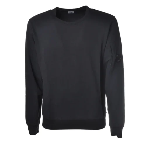 C.P. Company Sweatshirts-- Crewneck Sweatshirt with Logo - Blue - Luxury Exclusive Collection - Avvenice