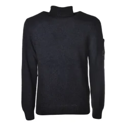 C.P. Company Knitwears-- Melange Effect High Neck Sweater - Powder Blue - Luxury Exclusive Collection - Avvenice