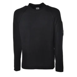 C.P. Company Knitwears-- Round Neck with Embossed Sleeve - Black - Shirt - Luxury Exclusive Collection - Avvenice