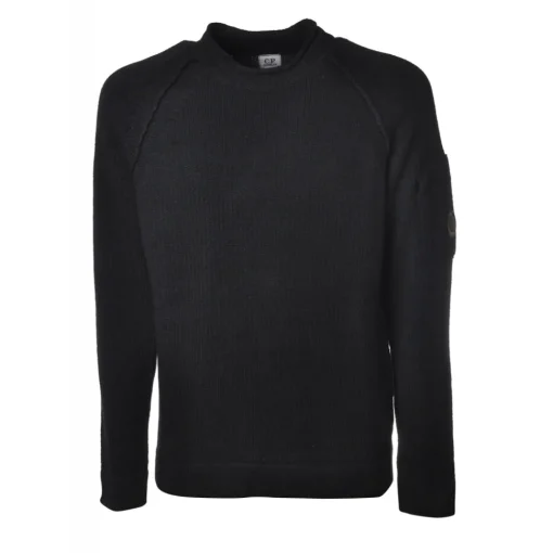 C.P. Company Knitwears-- Round Neck with Embossed Sleeve - Black - Shirt - Luxury Exclusive Collection - Avvenice