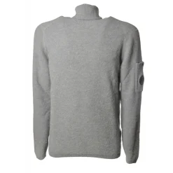 C.P. Company Knitwears-- Turtleneck with Logo on Left Sleeve - Pearl Gray - Sweater - Luxury Exclusive Collection - Avvenice